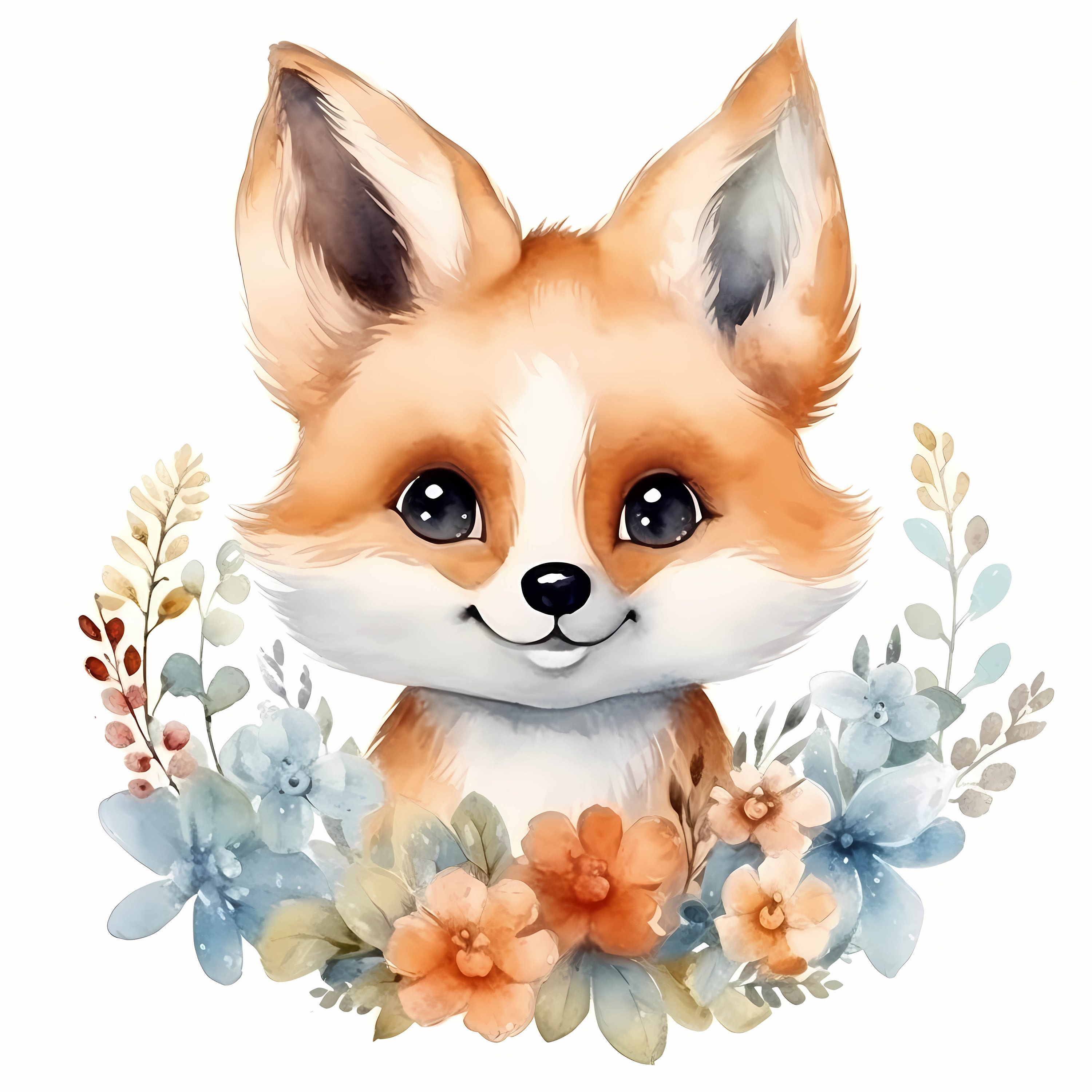 Cute Baby Fox Watercolor Clipart Bundle, Funny Fox Clipart, Sublimation