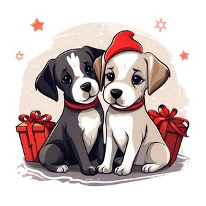 Clipart PNG acquerello cucciolo di Natale, clipart cane divertente, set di carte cucciolo felice, clipart design sublimazione, clipart vacanze, commerciale