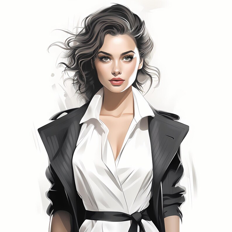 Business Woman Sketch Fashion Clipart, Business Woman Digital Planner