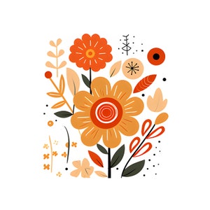 Minimalist Boho Flowers, PNG Abstract Bohemian Flower Elements, Peach ...