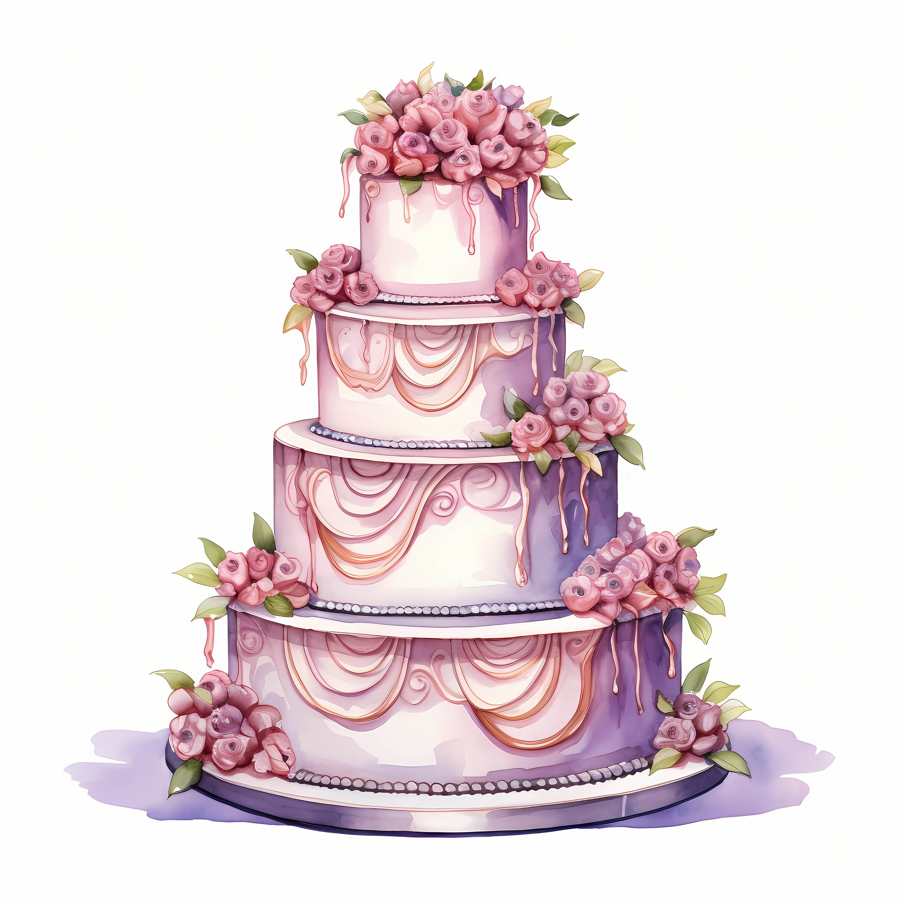 Wedding Cake Watercolor Clipart Bundle, Luxury Bridal Cake Illustration ...