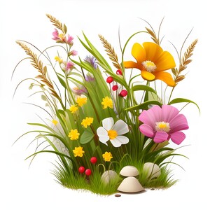Bunte Wildblumen Clipart, Frühlings-Wildblumen-Bundle, helle Blumendrucke, Kartengestaltung, Mischtechnik, Kinderzimmer-Dekor, kommerzielle Lizenz