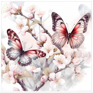 Kirschblüten und Schmetterlinge Aquarell Botanisches Clipart-Bundle, Kirschblüten und Schmetterlinge Blumen Clipart, Hochzeitseinladungen, Sakura