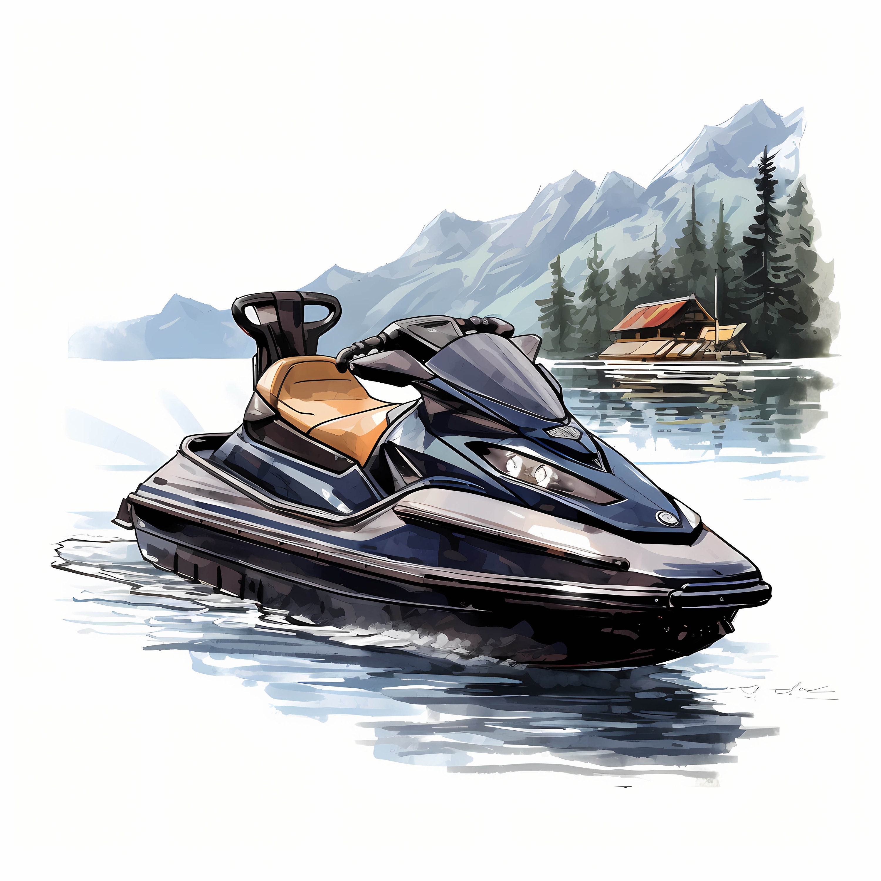Jet Ski on Lake Watercolor Clipart Bundle, Jet Ski Watercolor ...