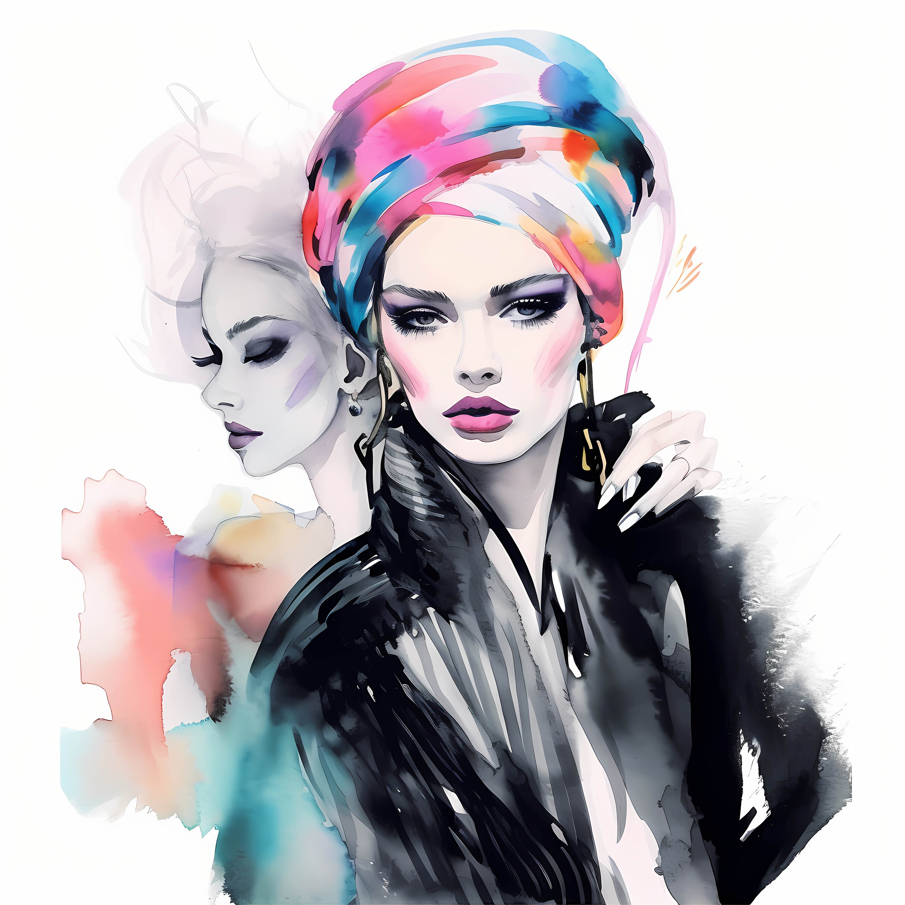 Watercolor Pastel Pencil Sketch Stylish Fashion Girl Clipart Etsy