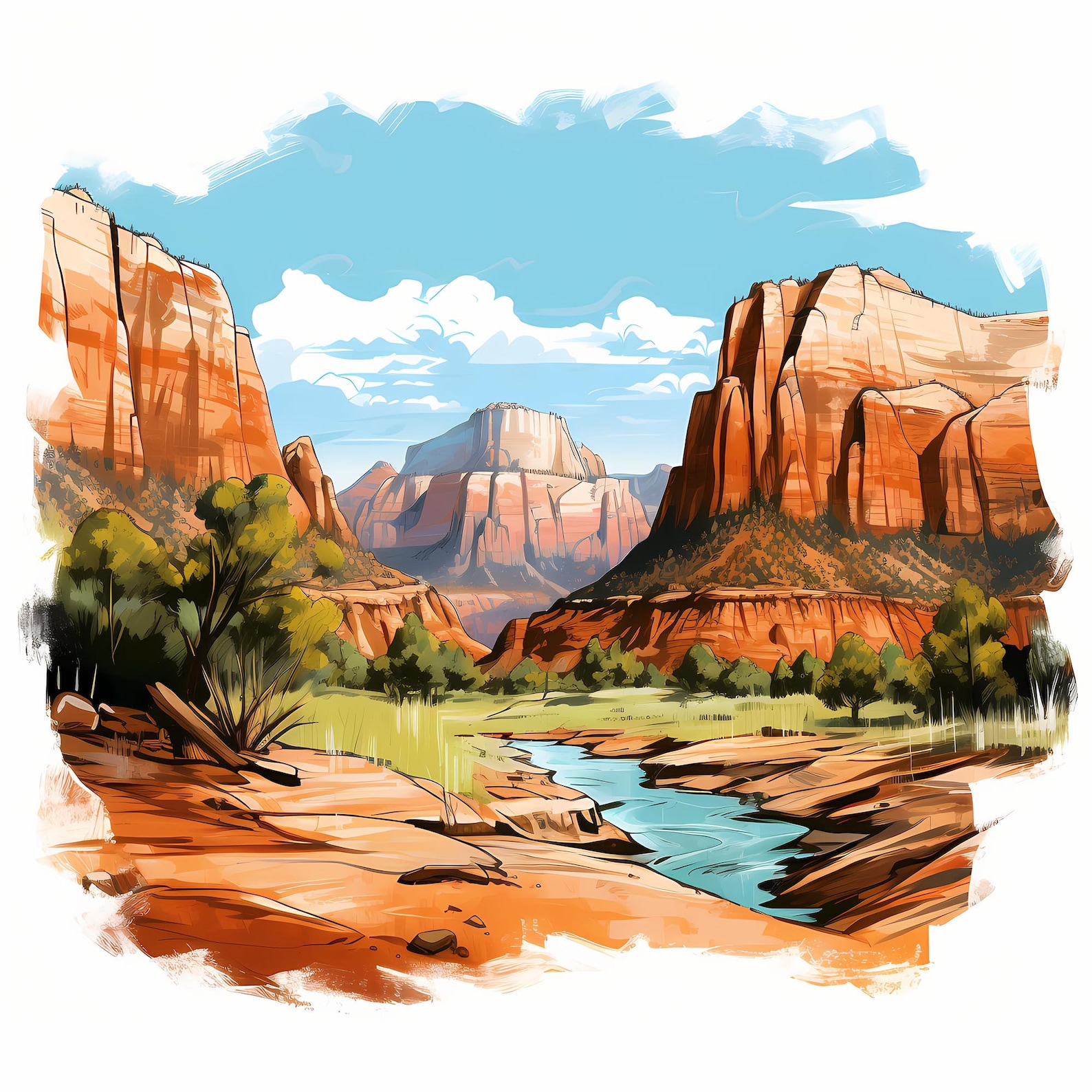 Zion National Park Watercolor Sketch Art Bundle, Zion National Park