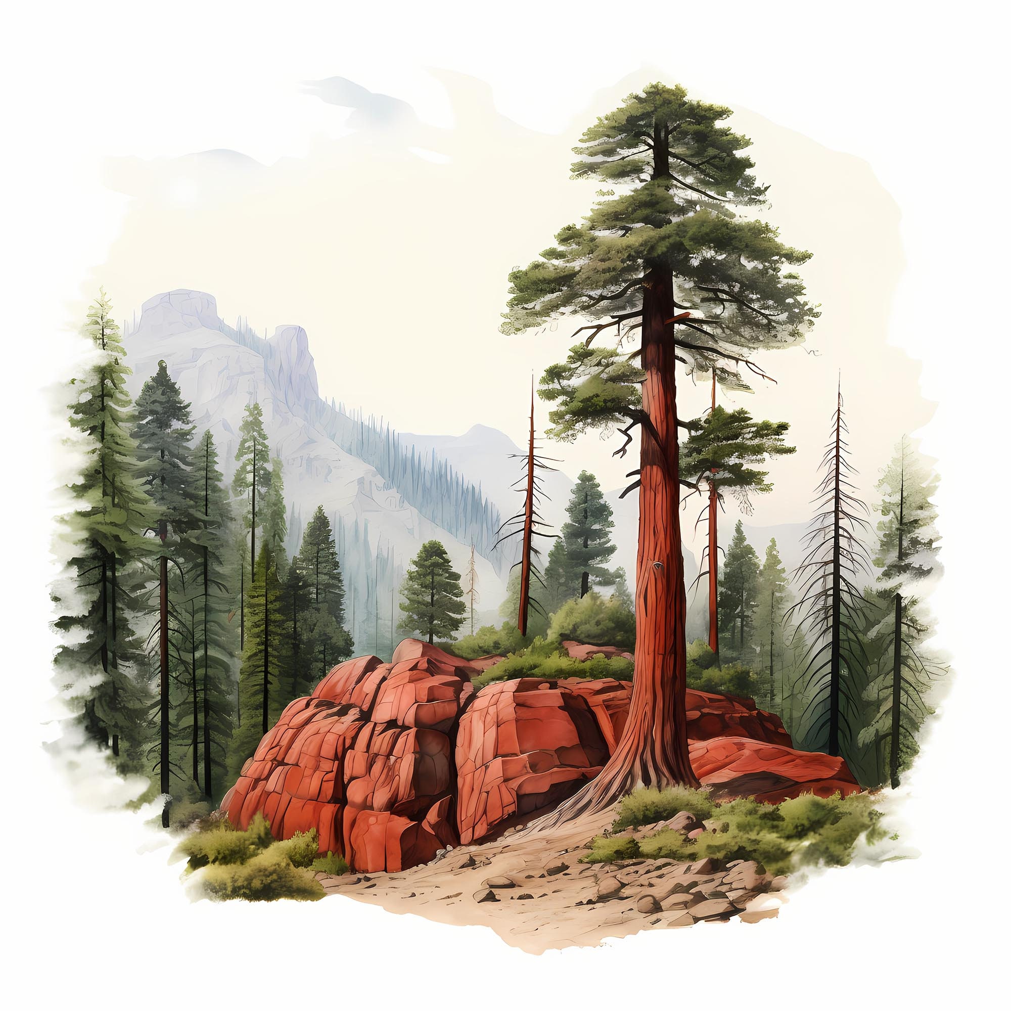Sequoia and Kings Canyon National Parks Watercolor Sketch, Sequoia and ...