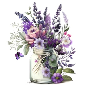 Clipart di lavanda acquerello, set di bouquet floreali provenzali, journaling spazzatura, creazione di cartoline, supporti misti, download istantaneo, licenza commerciale