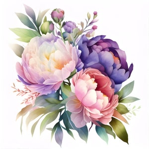 Aquarel iriserende Peony clipart, pioenrozen bloemen bloemen clipart, roze bloem, roze boeket, kaart maken, ongewenste dagboek maken, commerciële