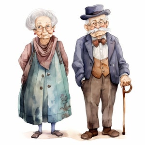 Cute Grandma and Grandpa Clipart Bundle, Funny Elderly People Cartoon Family illustration Set, Funny Elderly Couple Clipart, Commercial Use