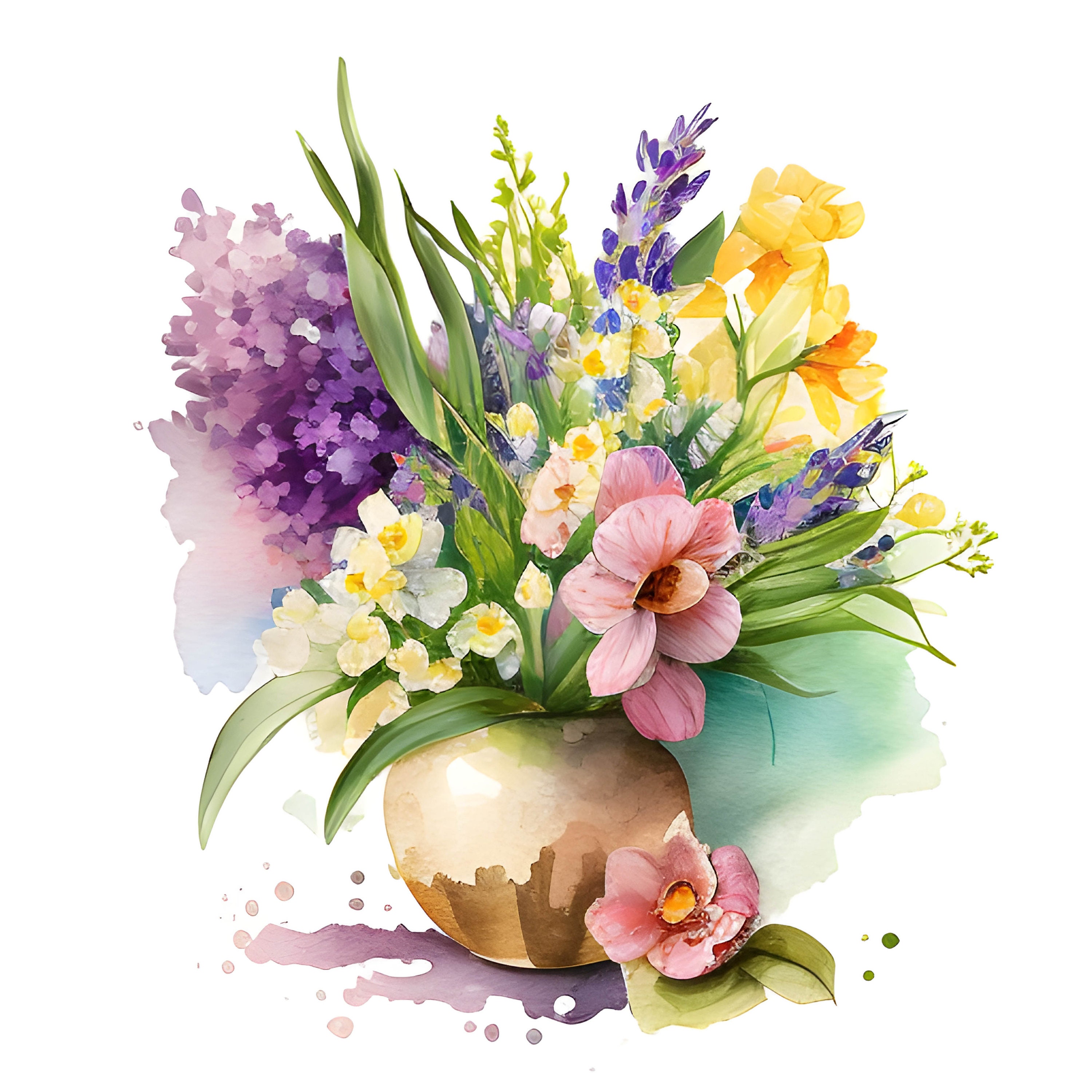 Spring Flowers Vase Watercolor Clipart, Watercolor Floral Clipart, Pink ...