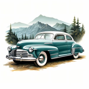 Paquete de imágenes prediseñadas de dibujo de coches vintage, conjunto de coches retro, arte de coches clásicos, boceto de coche clásico de temporizador antiguo, decoración de la pared del coche, coche retro antiguo, comercial