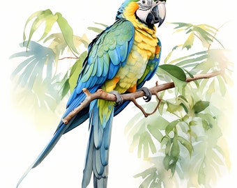 Adesivi Murali Tropicali Con Pappagalli E Farfalle - 4 Pannelli 28x61 Cm, Decoro Ad Acquerello