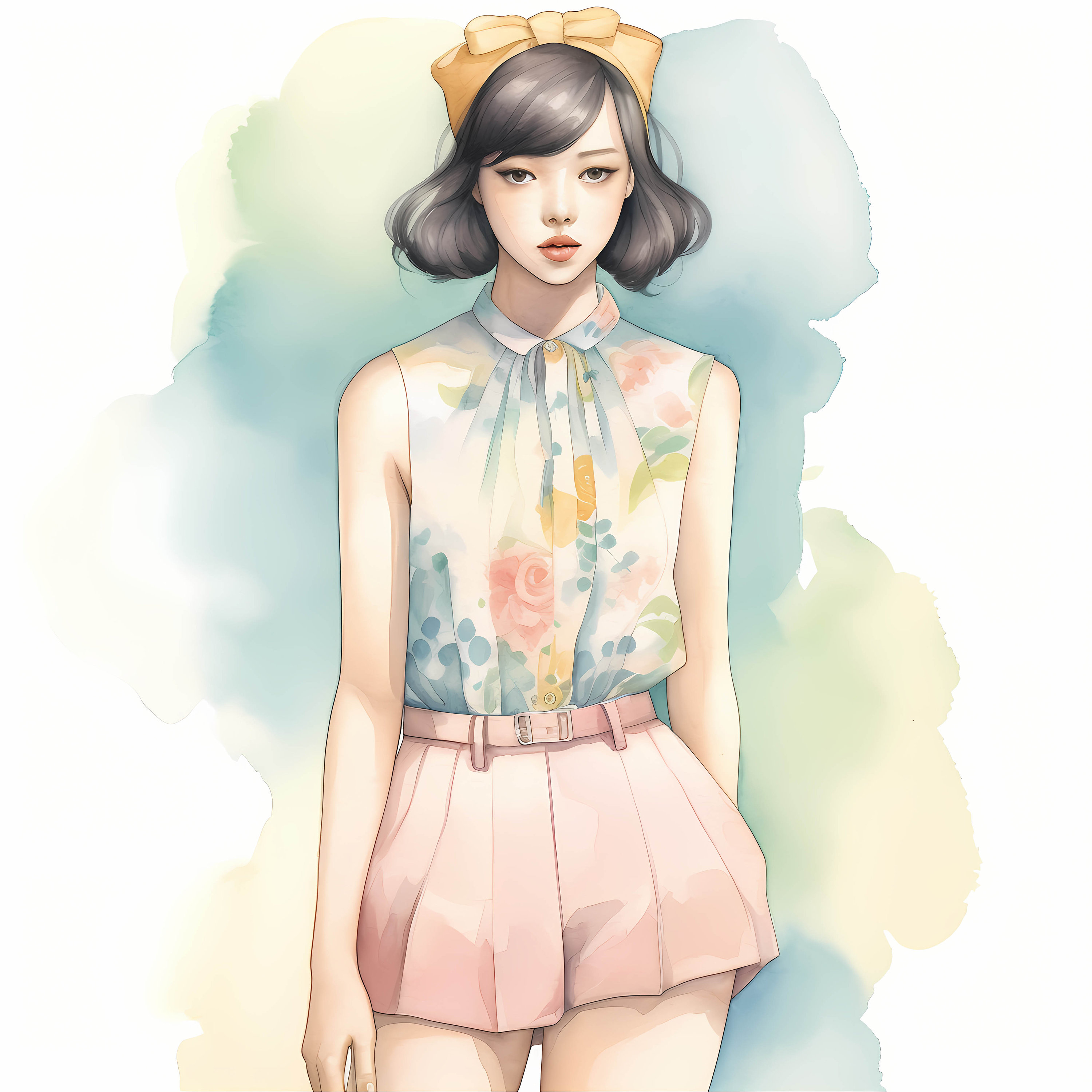 Pastel Pencil Sketch Stylish Fashion Girl Watercolor Clipart Etsy