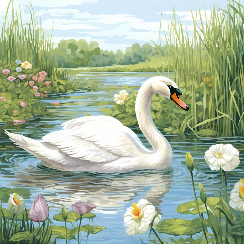 Swan Watercolor Clipart Bundle, Cute Colorful Swan Set, Nursery Decor ...