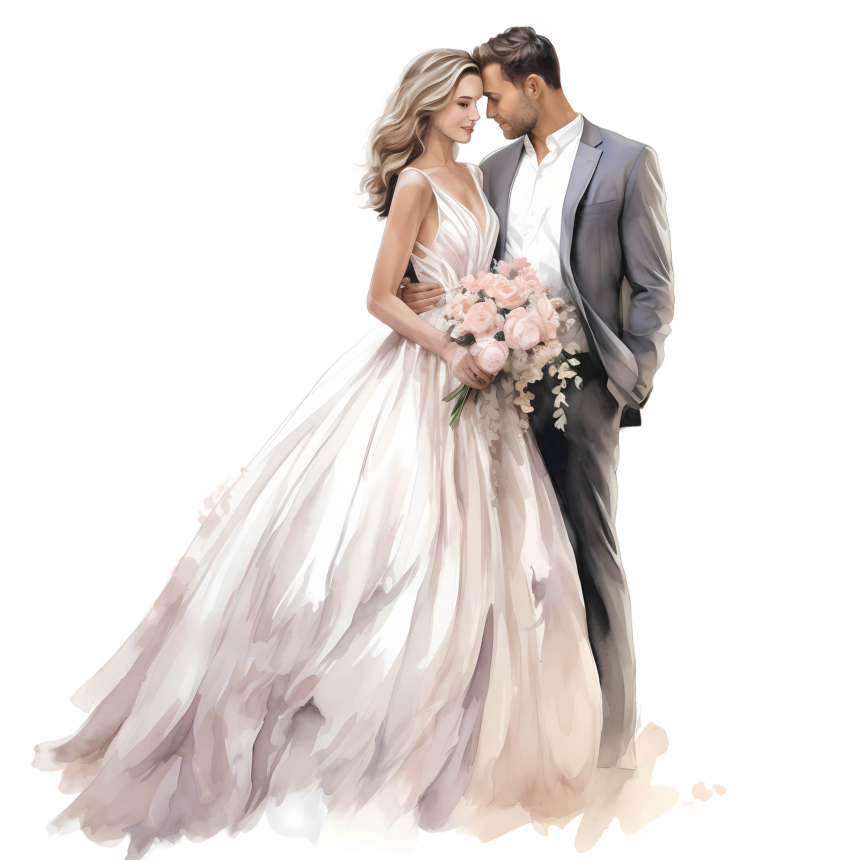 Bride and Groom Watercolor Clipart Bundle, Bride and Groom Wedding Day ...
