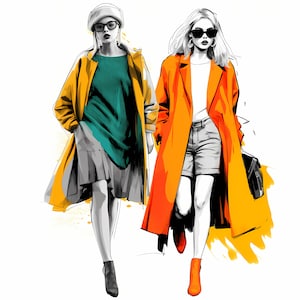 Aquarel levendige mode meisje clipart, moderne Street Fashion meisje, kleurrijke fashion modellen schets, mode illustratie, passie mode