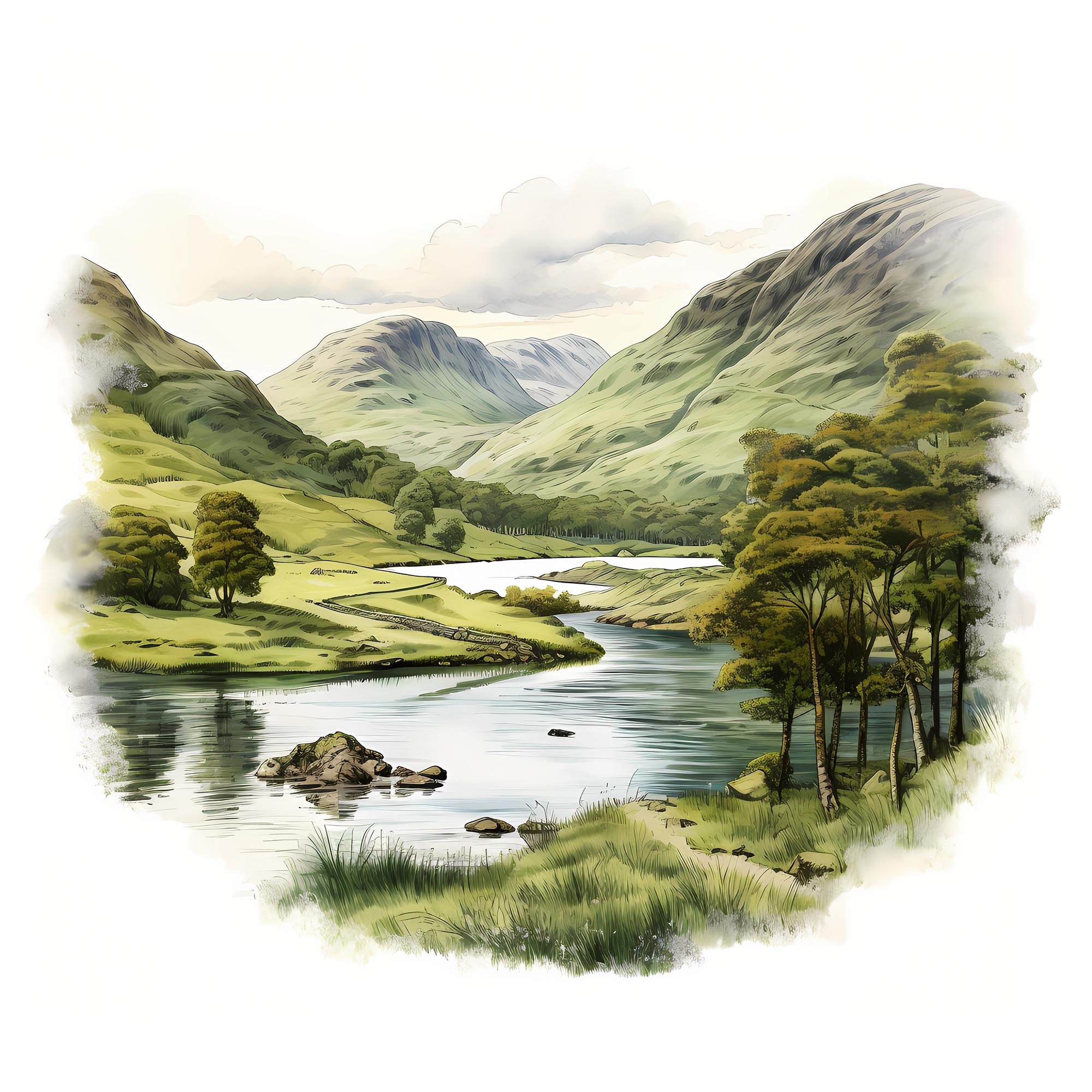 Aquarelle Ancienne – Windermere Lake District – 1889 – XIXème – Non Encadrée