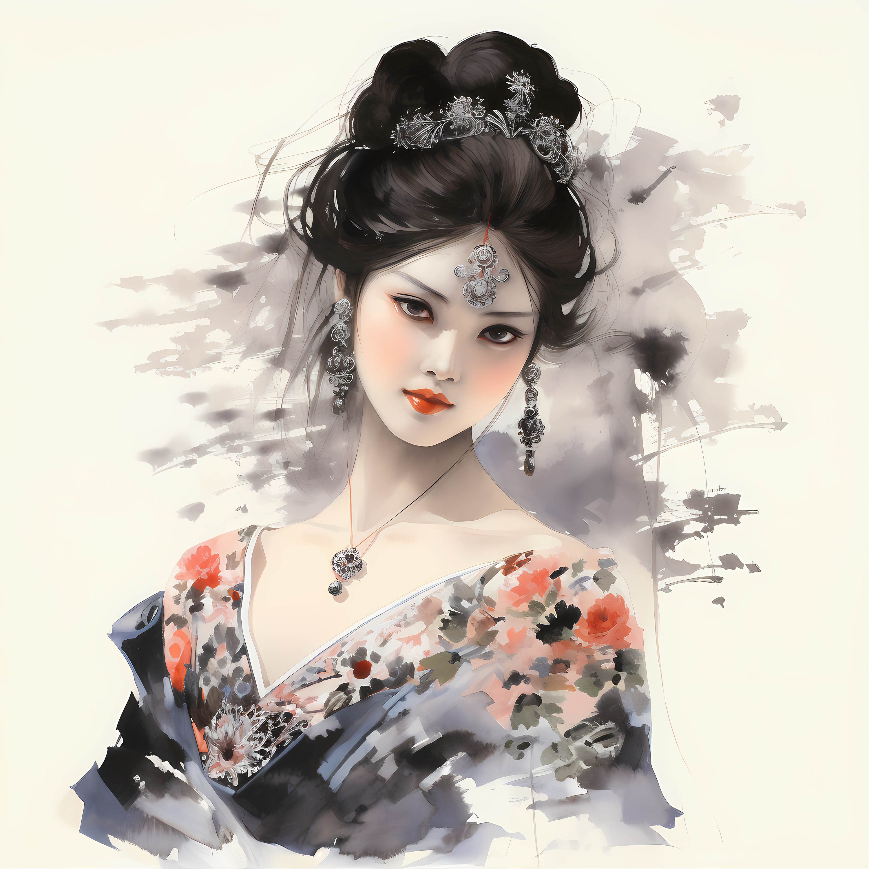 Traditional Chinese Woman Painting Clipart Bundle, Minimalist ...