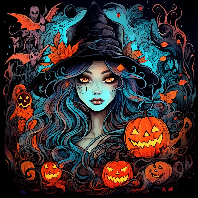 Halloween Cute Witch Watercolor Clipart Bundle, Halloween Witch Dark ...