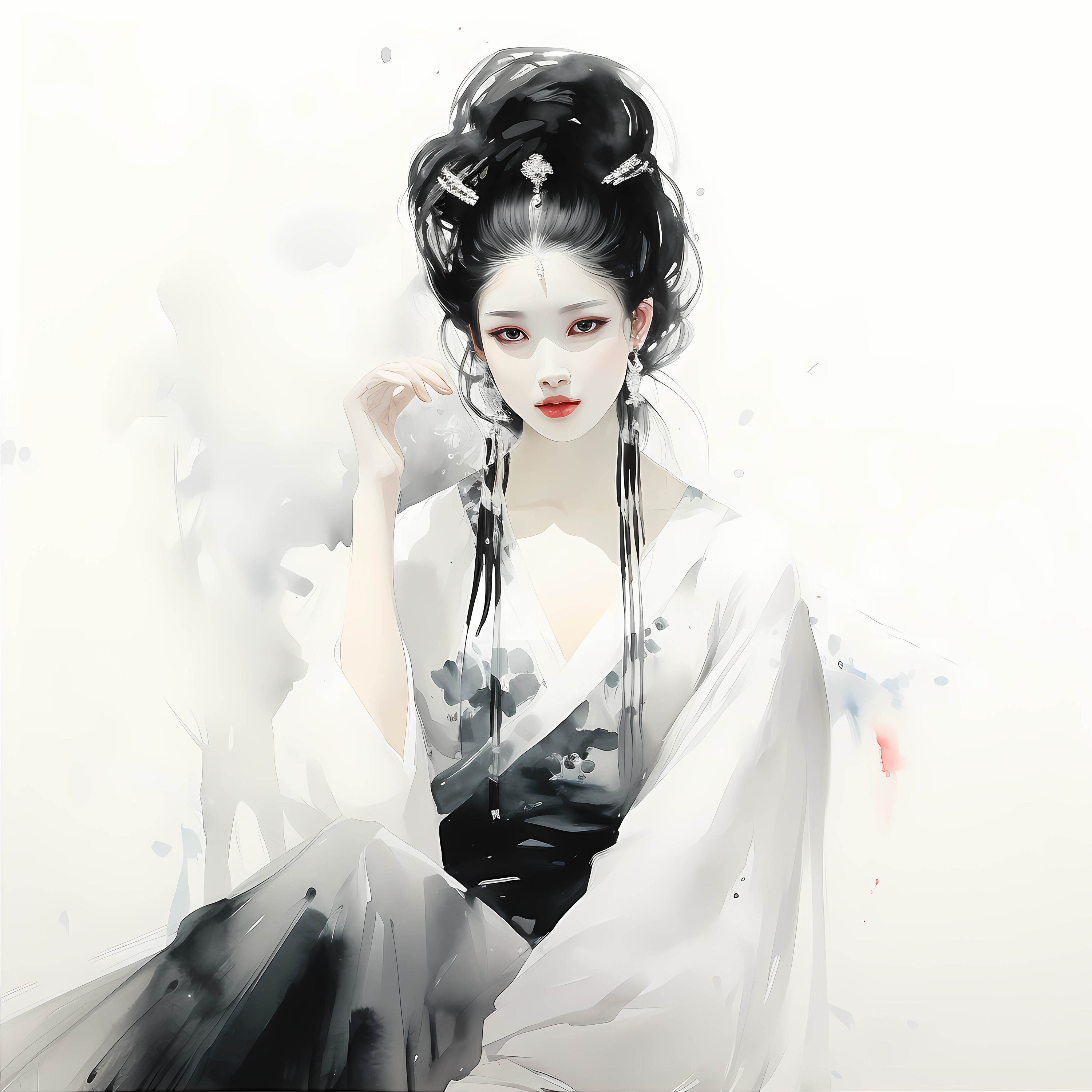 Traditional Chinese Woman Painting Clipart Bundle, Minimalist ...