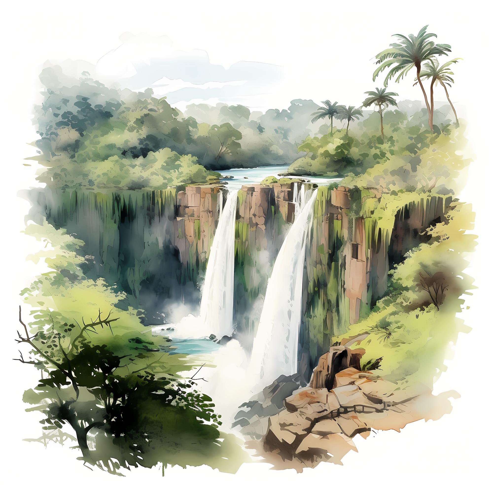 Iguazu National Park Watercolor Sketch Art Set, Iguazu National Park ...
