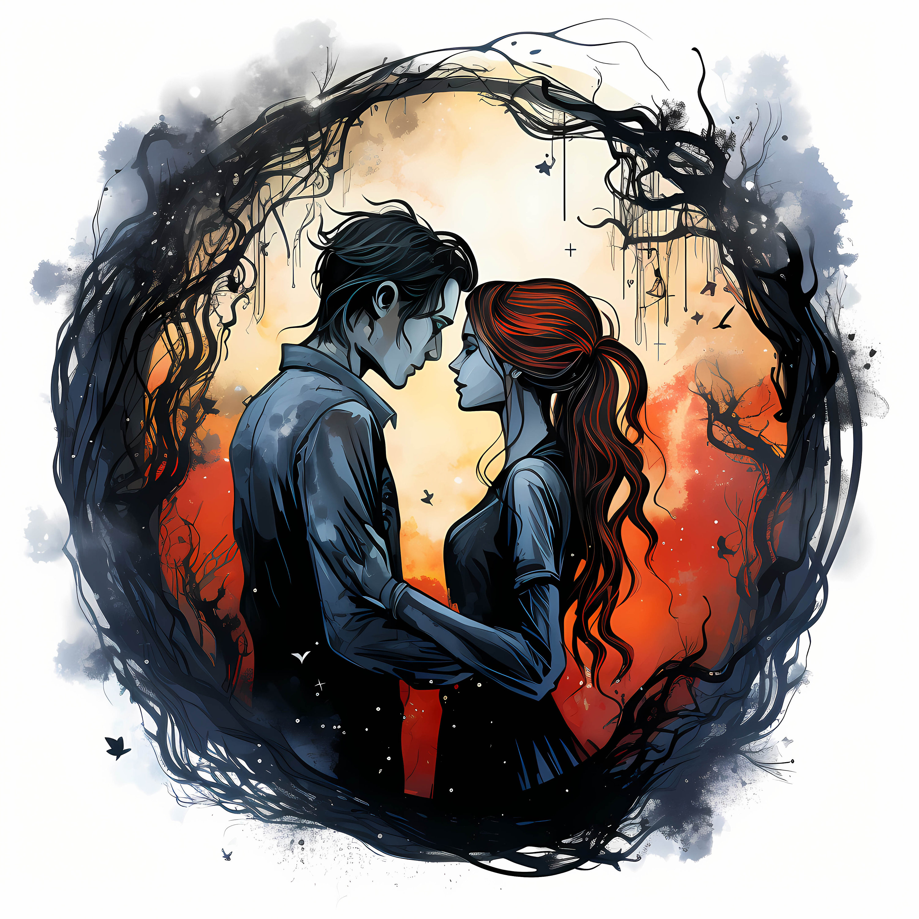 Halloween Vampire Romantic Couple Watercolor Clipart, Halloween Vampire ...