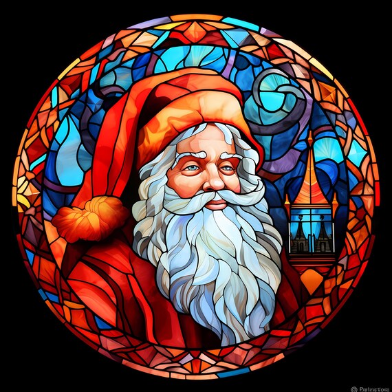 Stained Glass Santa Claus Clipart, Santa Stained Glass Christmas