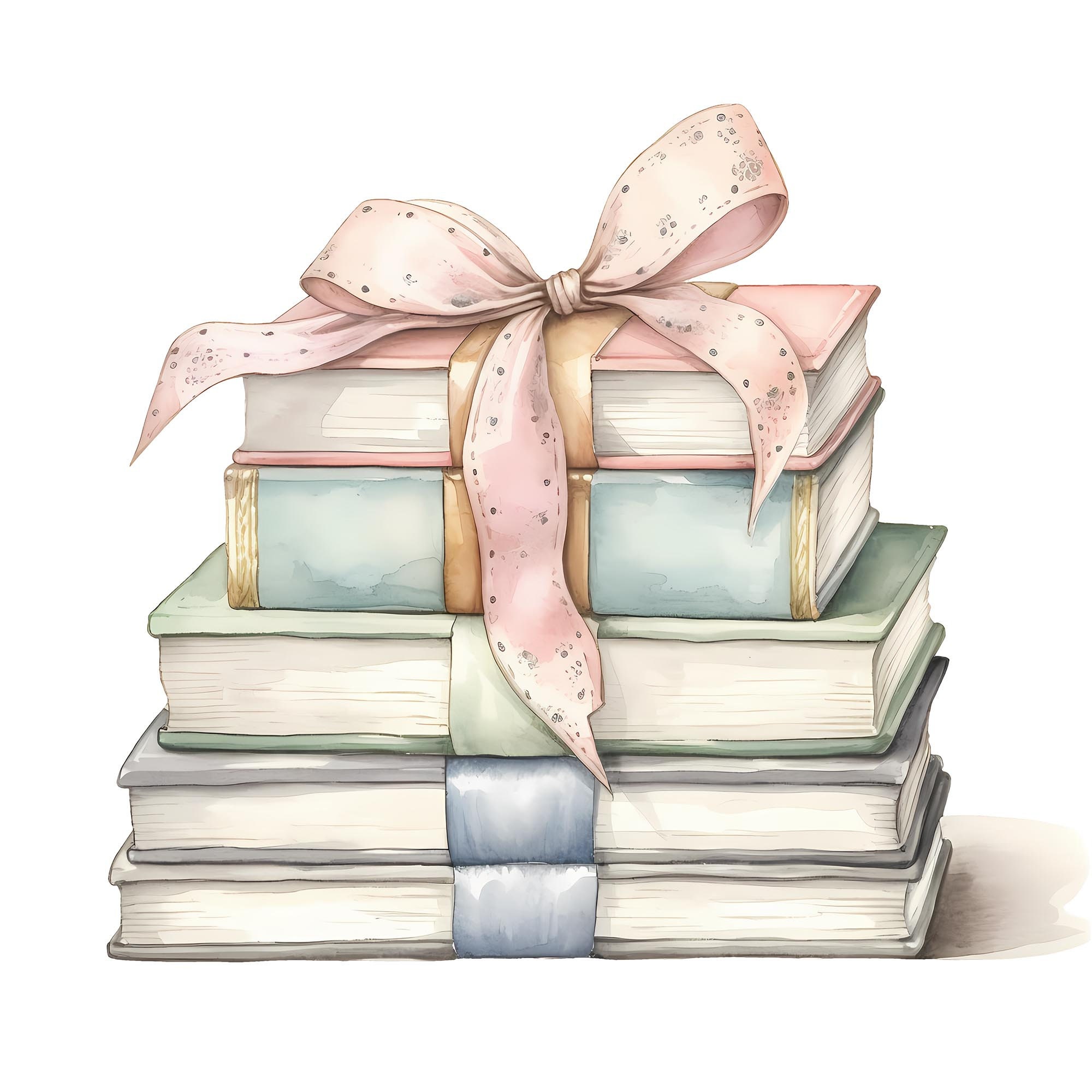 Stack of Vintage Books Watercolor Clipart, Old Books Tied With Ribbon ...