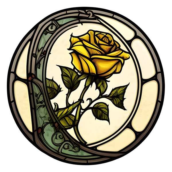 Yellow Rose Stained Glass Clipart, Floral Clipart, Yellow Rose Clipart, Yellow Flower, Yellow Rose Stained Glass, Yellow Flower Clipart