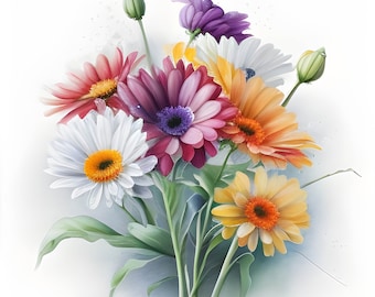 Daisy Watercolor Clipart, Watercolor Floral Clipart, Daisy Clipart, Spring Flowers, Daisy Bouquets, Daisy Frame, Flowers Clipart, Commercial