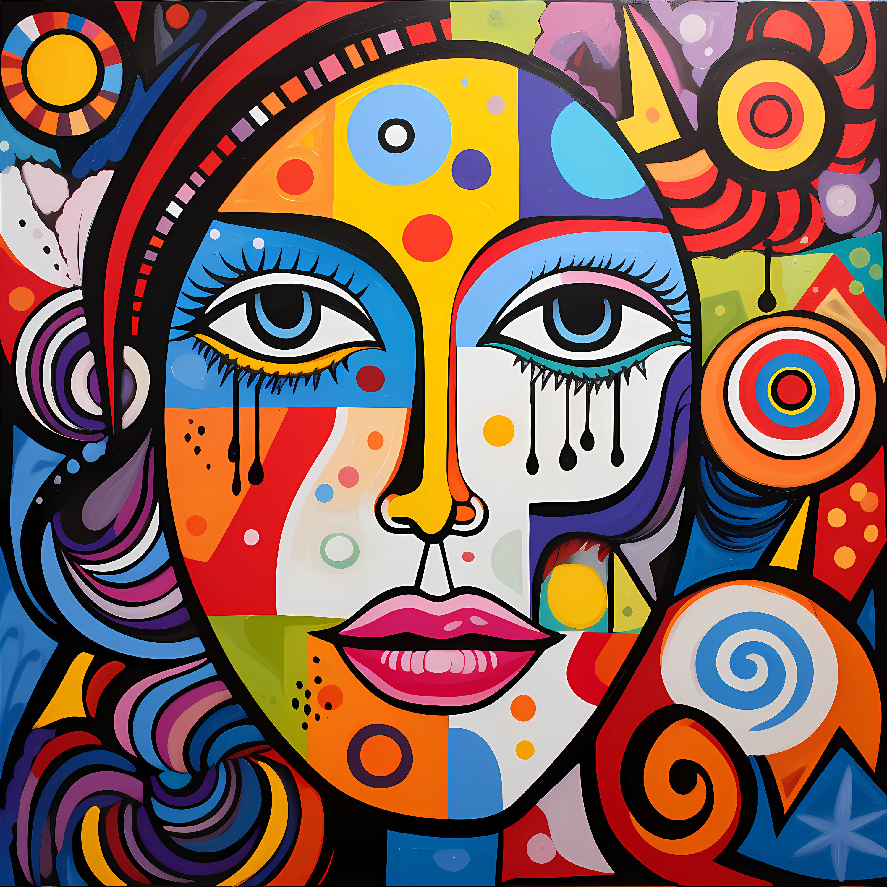 Vibrant Abstract Art Woman Face Board Print Portrait Bundle, Vibrant Woman Face Wall Art & Decor