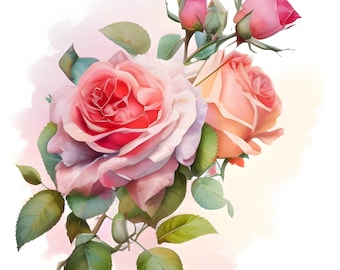 Pink Rose Watercolor Clipart, Watercolor Floral Clipart, Pink Rose Clipart, Pink Flower, Pink Rose Bouquet, Pink Flowers Set, Commercial Use
