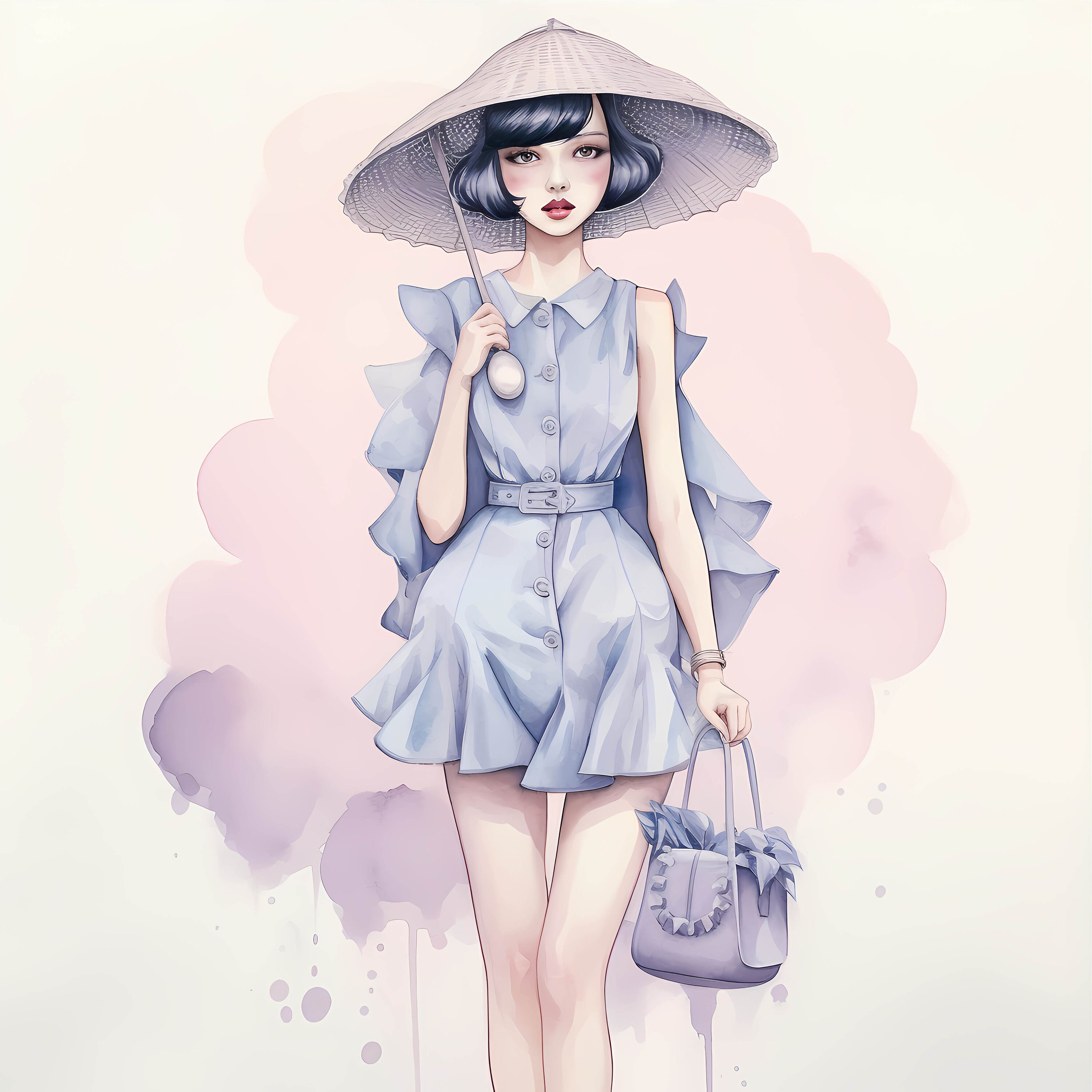 Pastel Pencil Sketch Stylish Fashion Girl Watercolor Clipart Etsy