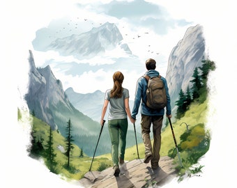 Mountain Hiking Clipart Bundle, Outdoor Adventure Art (Digital Download)
