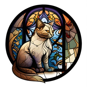 Art numérique chat vitrail, vitrail chat graphique, art mural numérique chat, vitrail chat clipart, fabrication de cartes, téléchargement numérique
