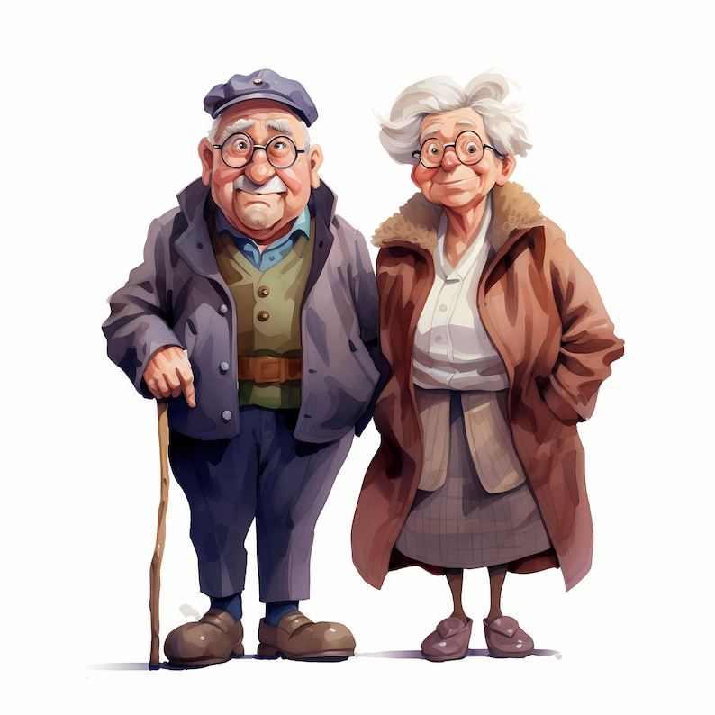 Cute Grandma and Grandpa Clipart Bundle, Funny Elderly People Cartoon Family illustration Set, Funny Elderly Couple Clipart, Commercial Use