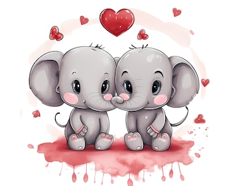 Happy Elephants Watercolor PNG Clipart Bundle, Baby Elephant Illustration Set, Cute Baby Animal Set, Scrap Book, Baby Shower, Nursery Decor