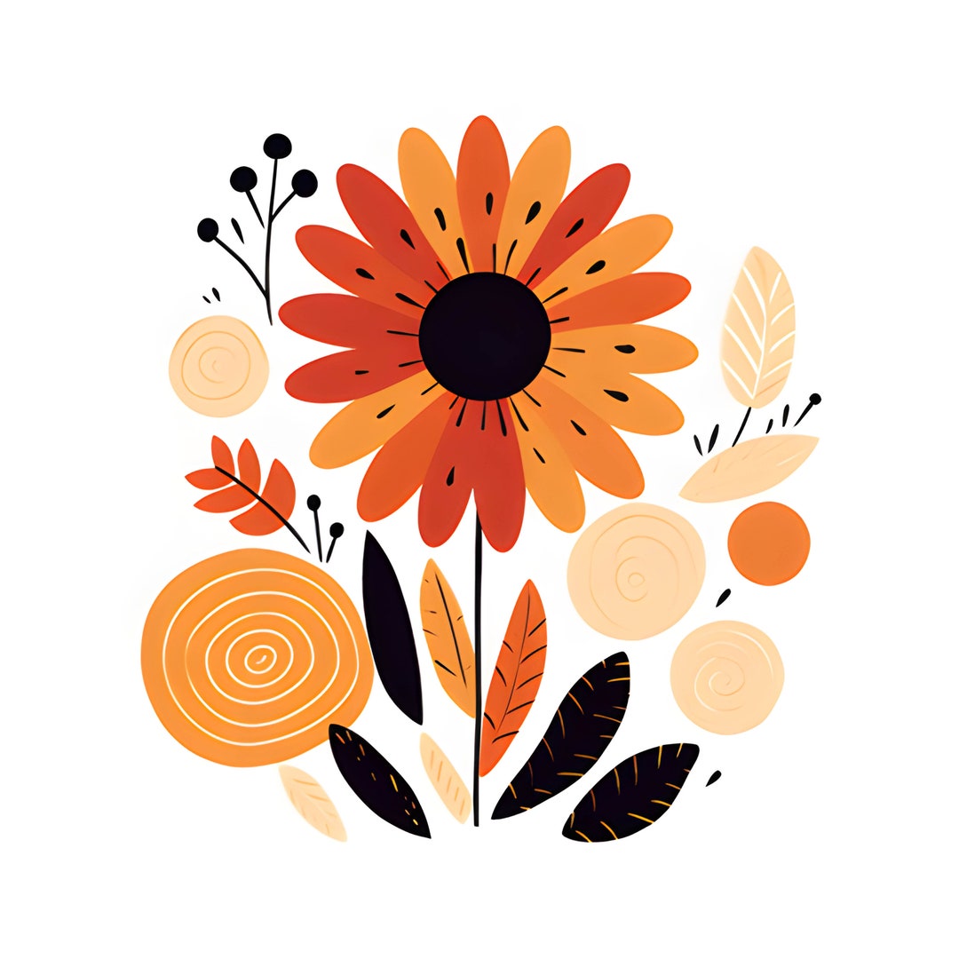 Minimalist Boho Flowers, PNG Abstract Bohemian Flower Elements, Peach ...