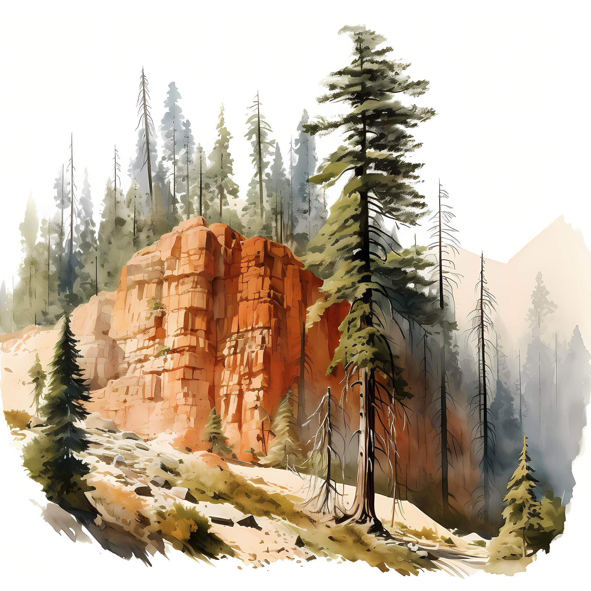 Sequoia and Kings Canyon National Parks Watercolor Sketch, Sequoia and ...