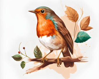 Acuarela Robin Bird Clipart, Robin Bird Set, lindo paquete de pájaros coloridos, decoración de guardería, imágenes prediseñadas de baby shower, papel digital, uso comercial
