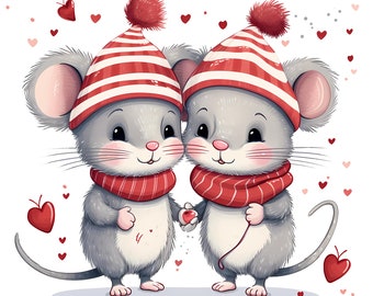 Weihnachten Maus Aquarell PNG Clipart, lustige Maus Clipart, glückliche Mäuse Karten Set, Sublimation Design Clipart, Urlaub Clipart, kommerziell