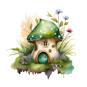 Acuarela dulce casa de hadas fantasía clipart, lindo bosque cuento de hadas fantasía clipart, niños caramelo clipart, fabricación de tarjetas, paquete de niños de cuento de hadas