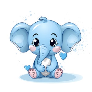Clipart PNG dell'acquerello dell'elefante blu carino, set di inviti di compleanno dell'elefante blu, immagine dell'album, baby shower, copertina dell'elefante blu del bambino