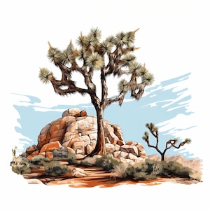 Paquete de arte de bocetos de acuarela del Parque Nacional Joshua Tree, arte de bocetos imprimible del Parque Nacional Joshua Tree, papel digital, arte de la pared de la naturaleza