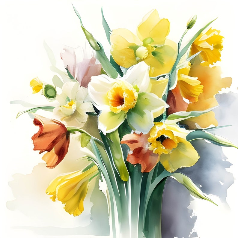 Daffodil Watercolor Clipart Watercolor Floral Clipart Etsy