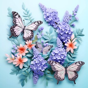 Tumbler Wrap Butterflies Paper Craft Botanical Clipart Bundle, Tumbler Design Butterfly Bush Floral Clipart, Tumbler Wrap, Download digitale