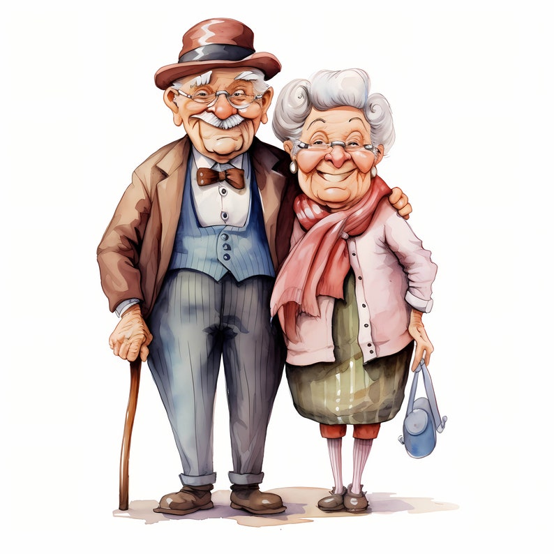 Cute Grandma and Grandpa Clipart Bundle, Funny Elderly People Cartoon Family illustration Set, Funny Elderly Couple Clipart, Commercial Use