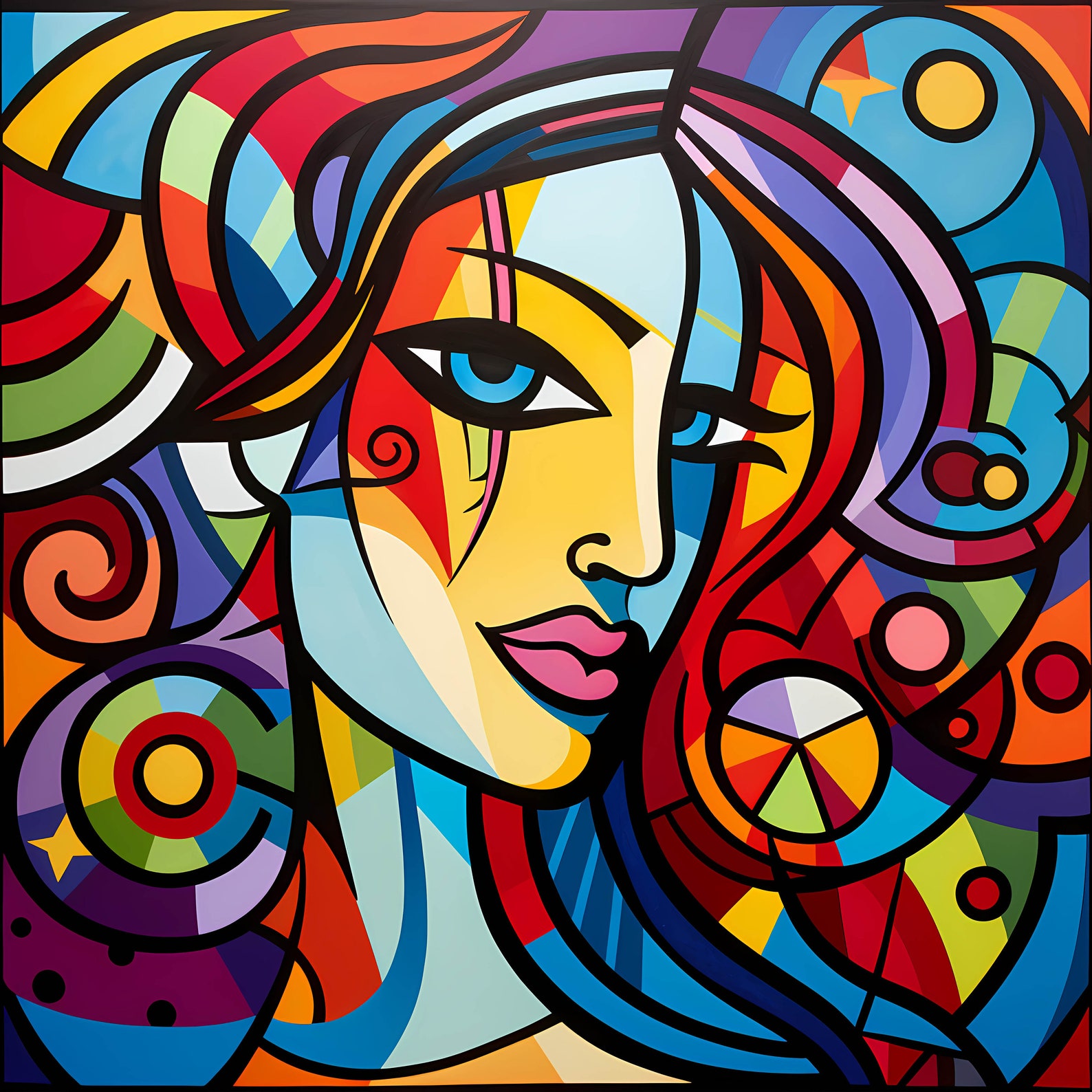 Vibrant Abstract Art Woman Face Board Print Portrait Bundle, Vibrant