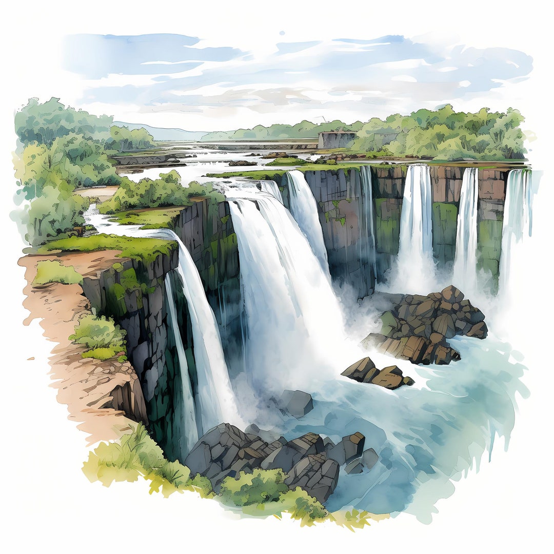 Iguazu National Park Watercolor Sketch Art Set, Iguazu National Park ...